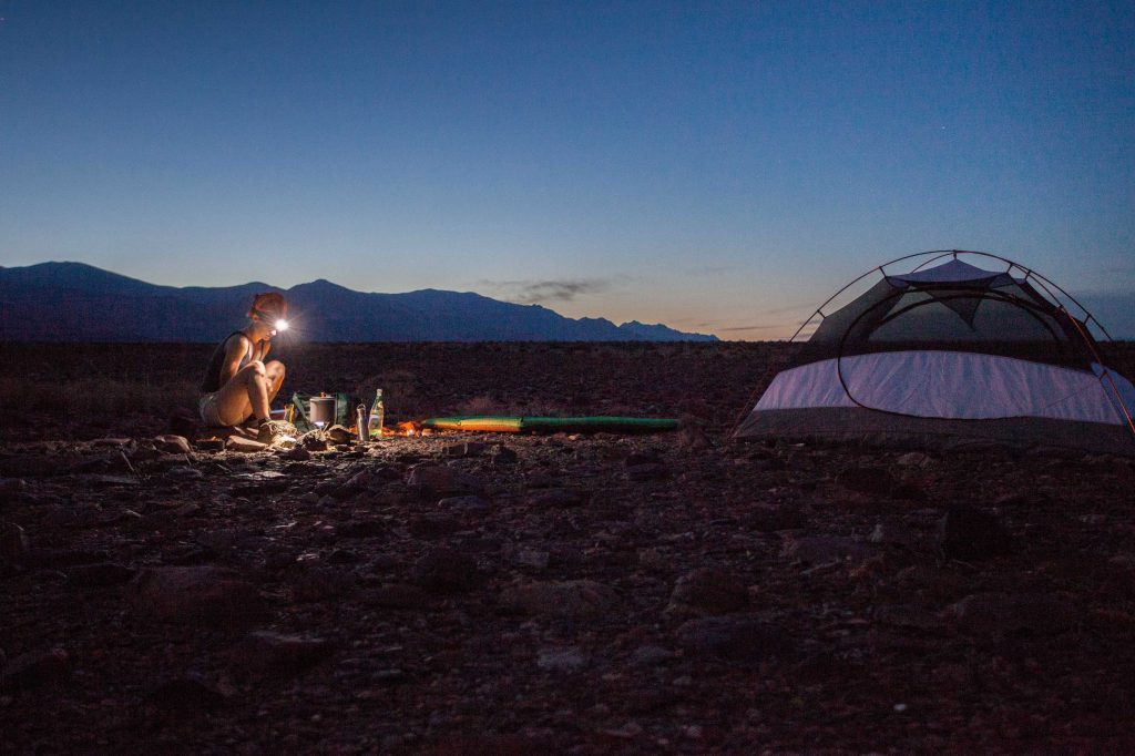 Primitive camping at night